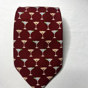 Tommy Bahama Off Island Mens Necktie 100% Silk Red Cocktails Martinis Beach‎